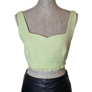 House of Harlow Crop Tank Top Womens Size M Light Green Textured Fringe Festival